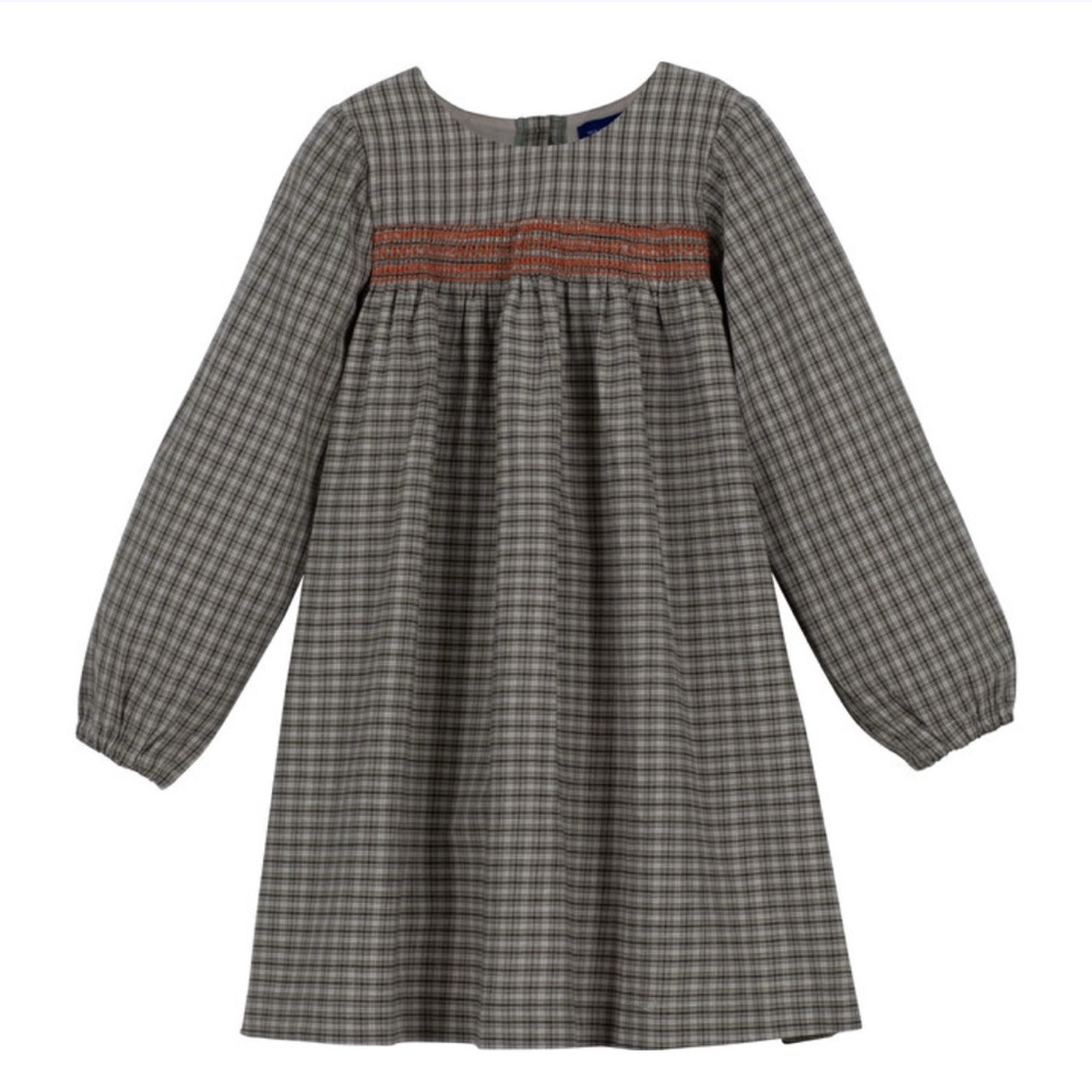 Maison Me Jenny dress in sage (Plaid Long Sleeve Dress with Red Accents) size 5